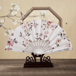 Baibai Spring White Asian Style Fan With Floral Print