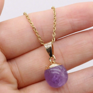 1pc Random  Fashionable Crystal & Agate Bead Shaped Pendant Necklace With Gold Rim