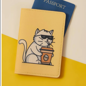 Dudeline Cartoon Cat Print Passport Case (L)