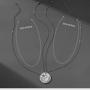 2 pcs Stainless Steel Heart & Round Pendant Necklace 