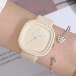 Square Quartz Watch-Beige