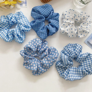 5 pcs Plaid & Floral Pattern Scrunchie