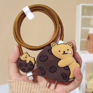 Set OF 4Pcs Bear Design Data Cable Protector & Charging Head