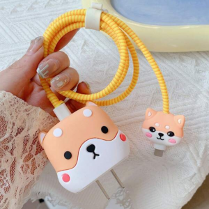 Set Of 4pcs Silicone Dog Design Data Cable Protector Iphone 