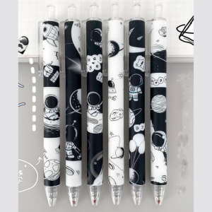 6Pcs Cartoon Astronaut Pattern Press Type Ballpoint Pen