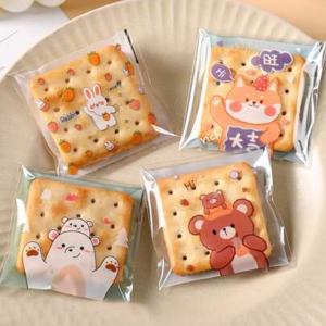 50pcs Cute Cartoon Bear & Rabbit Shaped Biscuit & Candy Packaging Bag