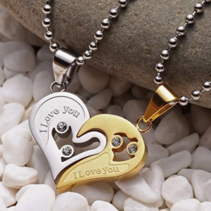 Set Of  2pcs Couple Heart Charm Necklace