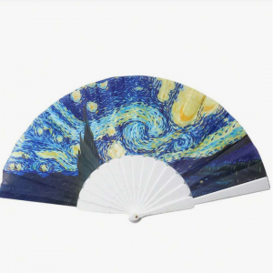Folding Hand Fan With Famous Painting Starry Night Van Gogh & Gustav Klimt & Monet Painted 