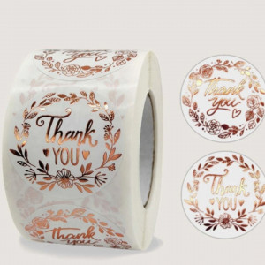 500pcs Slogan Graphic Gift Sticker, Metallic Rose Gold Round (2.5 cm )