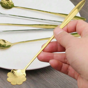 4pcs Stainless Steel Long-Handled Mixing Spoon Flower