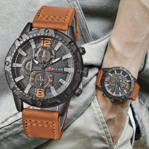  Men's Fashionable Personality Numeric Striped Mixed Scale Business Style Leather Strap Quartz Wristwatch
