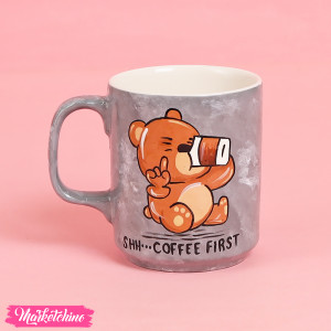 Painted Ceramic Mug-Shh Coffee First 