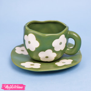 Ceramic Coffee Mug & plate - Flower