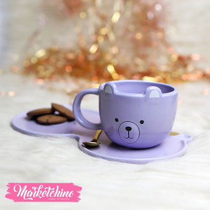 Ceramic Cup&plate-Purple Bear 