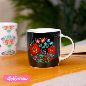 Ceramic Mug-Colorful Flower-Black