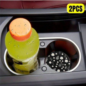 2Pcs Daisy & Leaves Pattern Absorbent Car Cup Holder Coasters