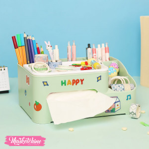 Acrylic Tissue Box&Multi Uses Organizer With Random Sticker-Mint Green