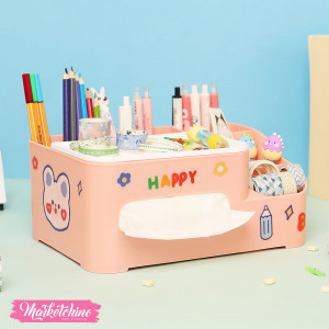 Acrylic Tissue Box&Multi Uses Organizer With Random Sticker-Pink