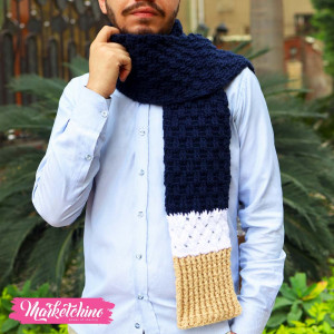 Scarf For Men -Crochet-Dark Blue&Beaige
