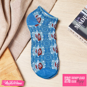 Floral Pattern Crew Socks-Blue