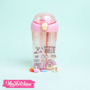 Double Acrylic cup Separate Drinks with Cartoon Stickers-Pink