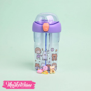 Double Acrylic cup Separate Drinks with Cartoon Stickers-Purple