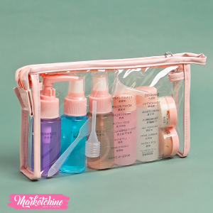 Set Of  10Pcs Acrylic Travel Bottles & Bag-pink