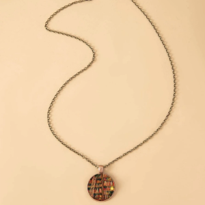 Book Print Round Charm Necklace  