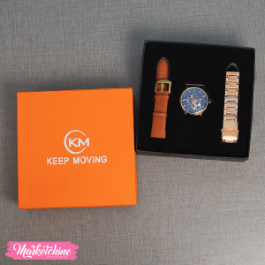Watch For Men With 2 Watch Band - Camel & Gold  Keep Moving