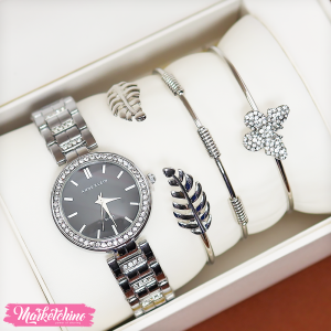 Set Of Stainless Steel Watch & 3 Bracelet - Silver Anne Klein 
