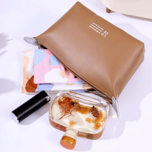 Leather Portable Makeup Bag & Multi uses - Brown 