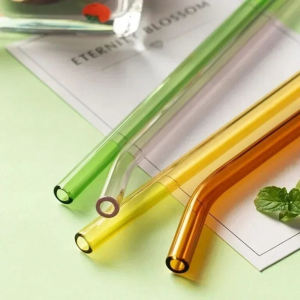 Set OF 4 Pcs Reusable Straws Glass Straws with 1 Cleaning Brush for Smoothies, Milkshakes -  Colorful 