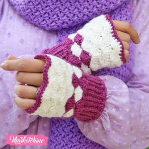 Crochet Gloves For Women-Purple&Off White