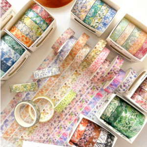 5 Rolls/Box, Floral Pattern Coloured Washi Tape Material Decorative Stickers And Paper Tape (200)