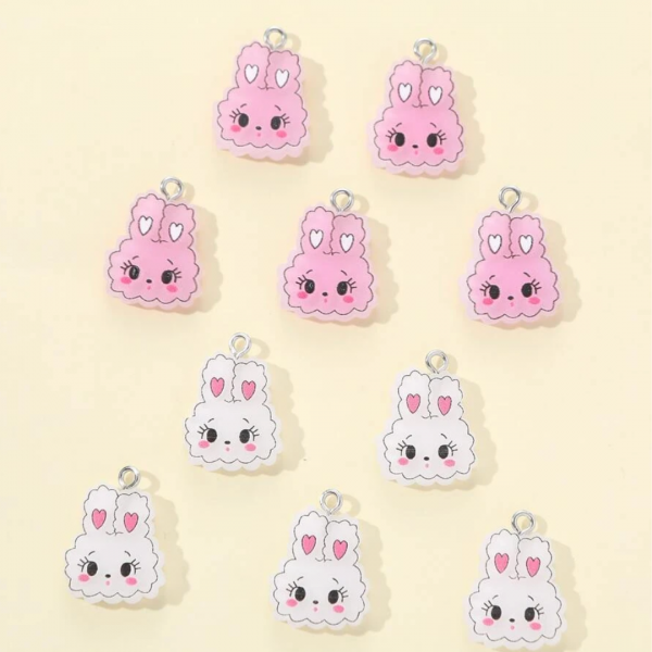 10pcs Cartoon Rabbit Head DIY Pendant