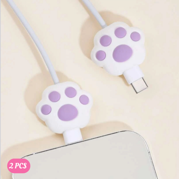2pcs 3D Cartoon Paw Design Anti-breakage Data Cable Protector