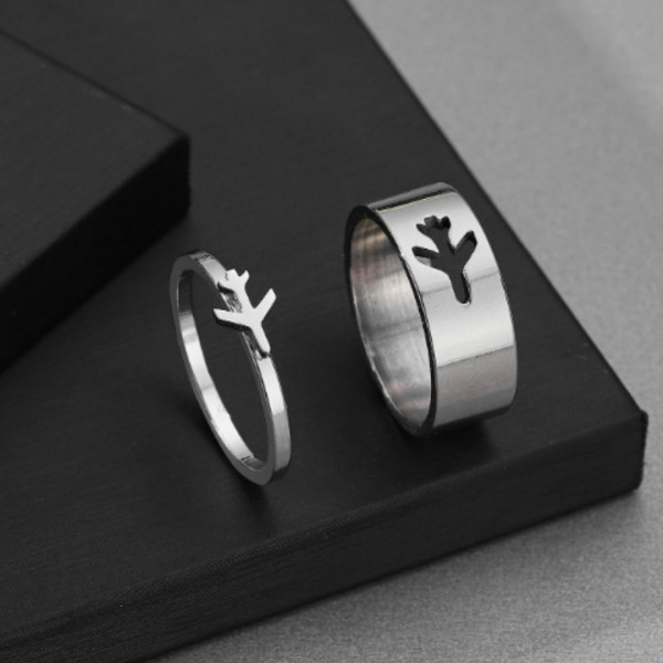 Set Of 2pcs Fashion Stainless Steel Airplane Decor Ring 