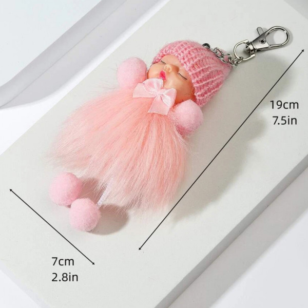 Bow & Pom Pom Decor Doll Bag Charm-White