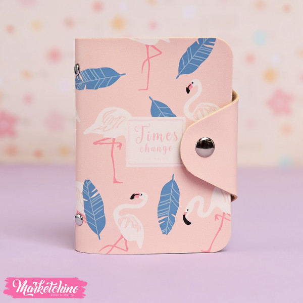 Leather Card Case-Pink Flamingo 1