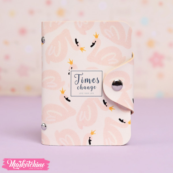 Leather Card Case-Pink Flamingo 