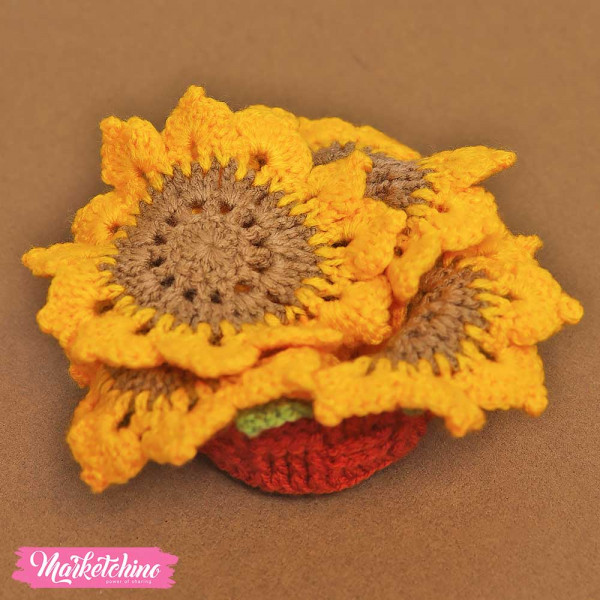 Set of  4Psc Crochet Coaster With Pot - Sunflower 
