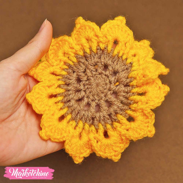 Set of  4Psc Crochet Coaster With Pot - Sunflower 