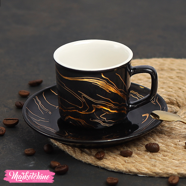 Ceramic Coffee Cup&plate-Black Marble