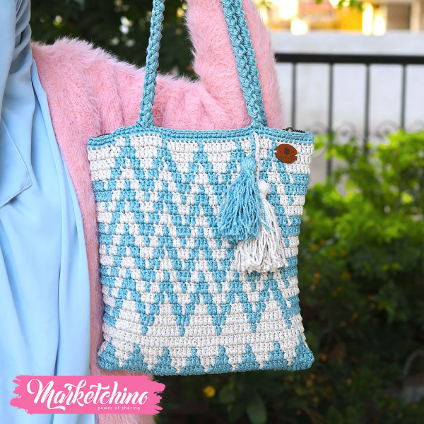 Hand Bag-Crochet-Light Blue&Off White