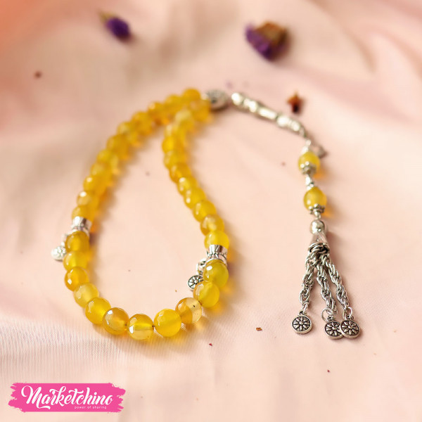 Misbaha Natural Agate Stone-Yellow 3  (8 mm )