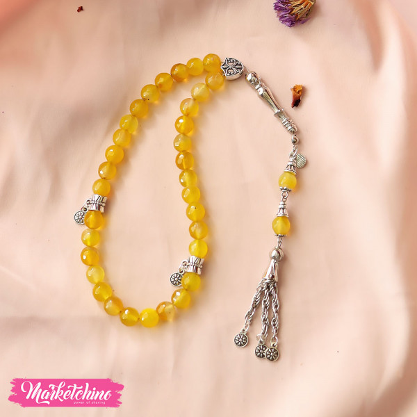Misbaha Natural Agate Stone-Yellow 3  (8 mm )