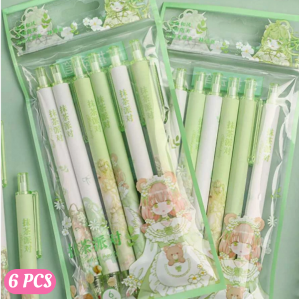 6pcs Cartoon Girl Pattern Random Black Gel Pen Ballpoint 