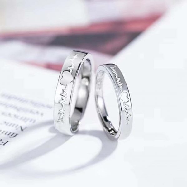 Set Of 2Pcs Personalized Silver Electrocardiogram Heart 