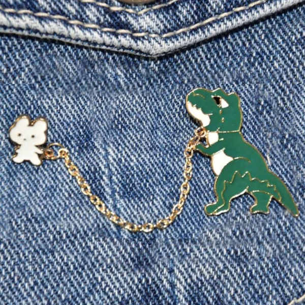 2pcs Cute Zinc Alloy Dinosaur Design Brooch 