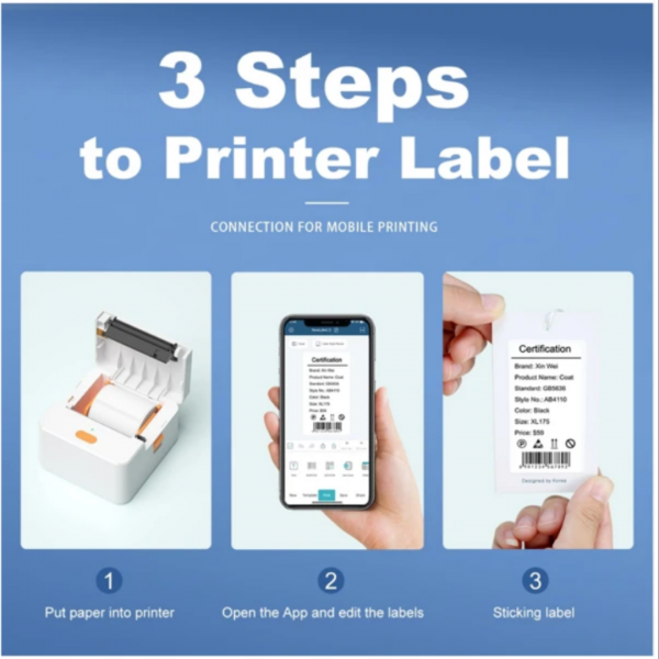 Label Printer Handheld Portable Mini Thermal Sticker QR code Barcode 